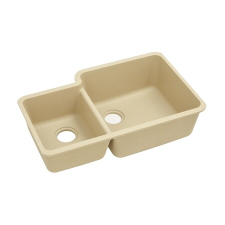 Elkay Quartz Classic 33 X 20-11/16 X 9 Offset 40/60 Double Bowl Undermount Sink Sand ELGOU3321LSD0